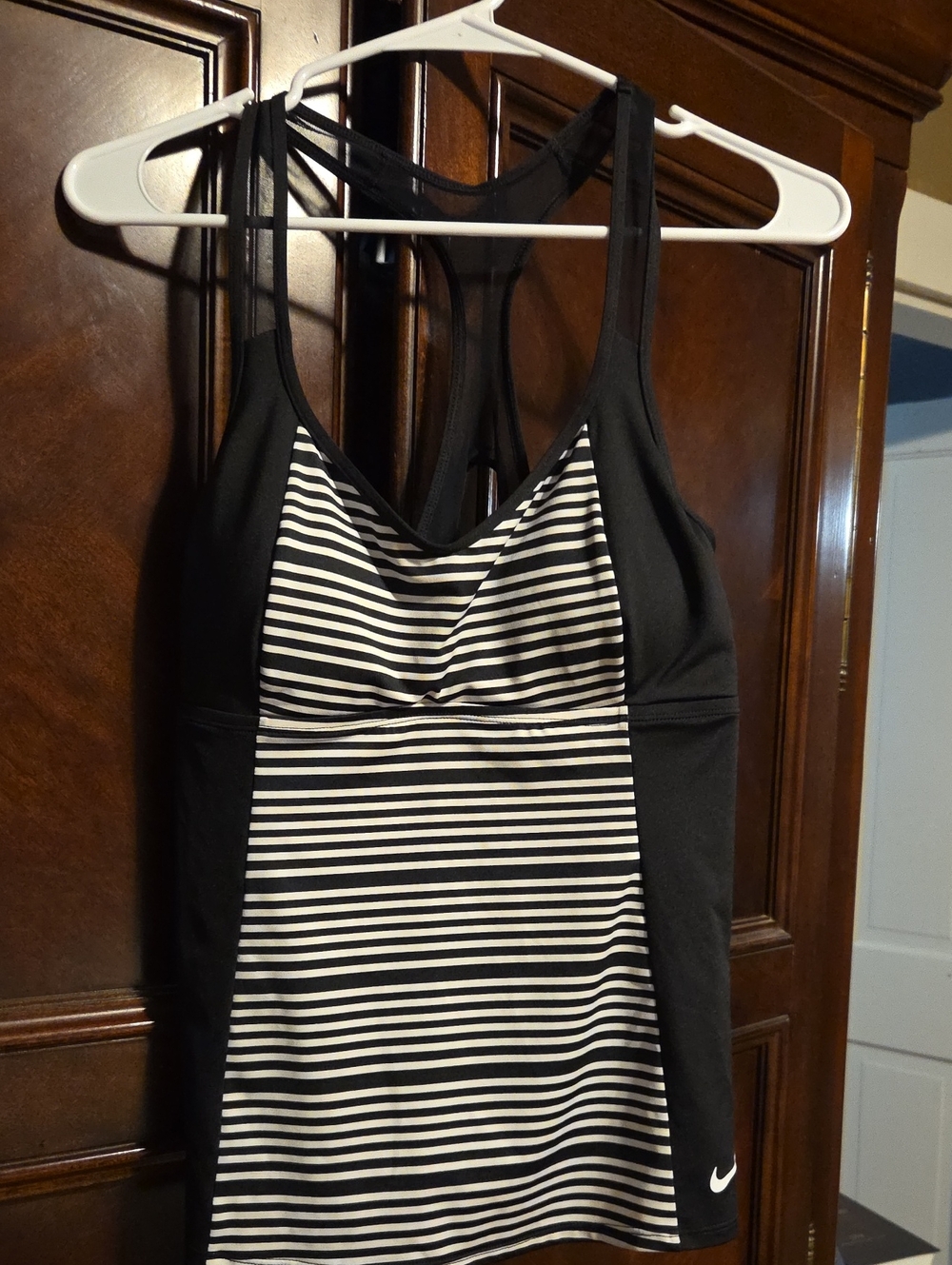 Nike Black and White Striped Racerback Tank with Built-In Support